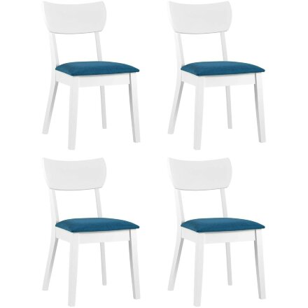 Комплект из четырех стульев Stool Group TOMAS WHITE из массива гевеи, каркас белый, сиденье синее 