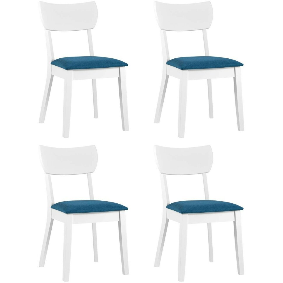 Комплект из четырех стульев Stool Group TOMAS WHITE из массива гевеи, каркас белый, сиденье синее Комплект из четырех стульев Stool Group TOMAS WHITE из массива гевеи, каркас белый, сиденье синее