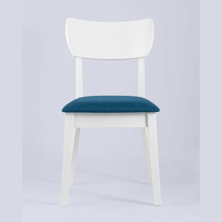 Комплект из четырех стульев Stool Group TOMAS WHITE из массива гевеи, каркас белый, сиденье синее 