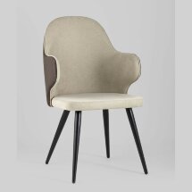 Стул Stool Group Альдо с подлокотниками обивка экокожа коричневый рогожка серый ножки металл