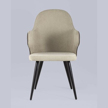 Стул Stool Group Альдо с подлокотниками обивка экокожа коричневый рогожка серый ножки металл 