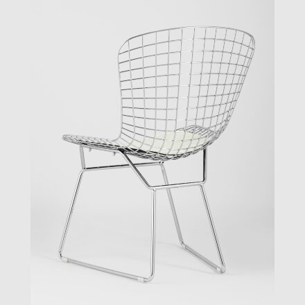 Стул обеденный Bertoia хромированный с белой подушкой 