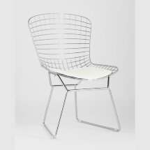 Стул обеденный Bertoia хромированный с белой подушкой