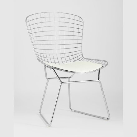 Стул обеденный Bertoia хромированный с белой подушкой 