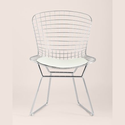 Стул обеденный Bertoia хромированный с белой подушкой 