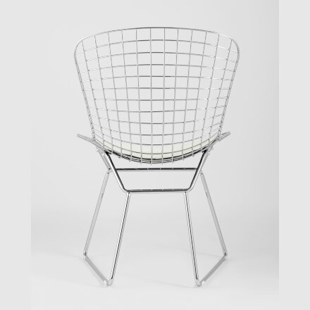 Стул обеденный Bertoia хромированный с белой подушкой 