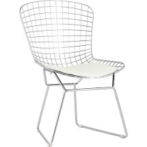 Стул обеденный Bertoia хромированный с белой подушкой