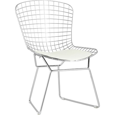 Стул обеденный Bertoia хромированный с белой подушкой 