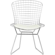 Стул обеденный Bertoia хромированный с белой подушкой