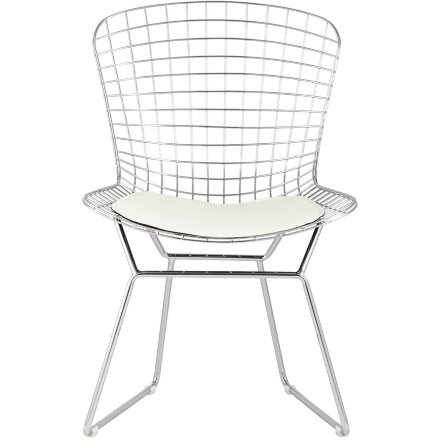 Стул обеденный Bertoia хромированный с белой подушкой 