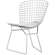 Стул обеденный Bertoia хромированный с белой подушкой