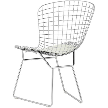 Стул обеденный Bertoia хромированный с белой подушкой 